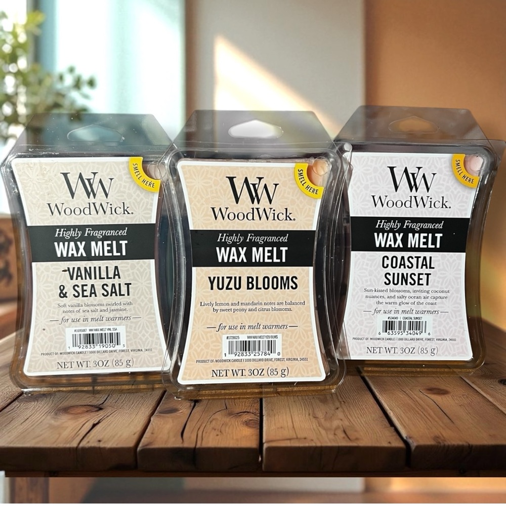 WoodWick Wax Melt Trio - Vanilla & Sea Salt, Yuzu Blooms, Coastal Sunset